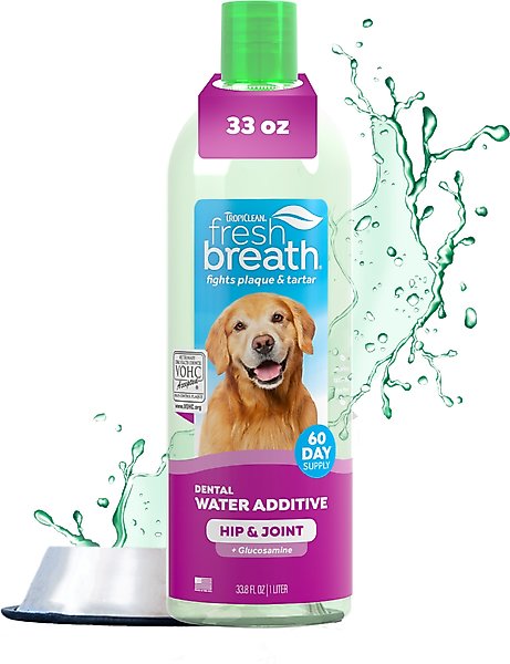 Show full view: TropiClean Fresh Breath Dental Water Additive for Dogs Plus Hip & Joint, 33.8-fl oz bottle slide 1 of 11