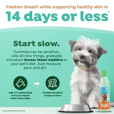 Show full view: TropiClean Fresh Breath Dental Water Additive Skin & Coat with Collagen for Dogs, 16-fl oz bottle slide 7 of 12
