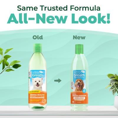 Show full view: TropiClean Fresh Breath Dental Water Additive Skin & Coat with Collagen for Dogs, 16-fl oz bottle slide 3 of 12