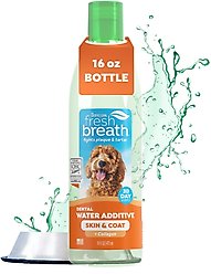 TropiClean Fresh Breath Dental Water Additive Skin & Coat with Collagen for Dogs, 16-fl oz bottle