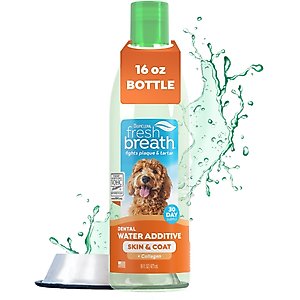 TropiClean Fresh Breath Dental Water Additive Skin & Coat with Collagen for Dogs, 16-fl oz bottle