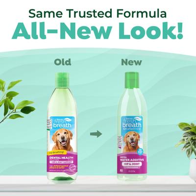 Show full view: TropiClean Fresh Breath Dental Water Additive for Dogs Plus Hip & Joint, 16-fl oz bottle slide 3 of 12