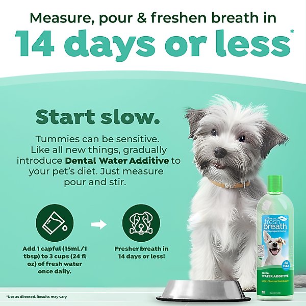 Show full view: TropiClean Fresh Breath Dental Water Additive for Dogs, 33.8-fl oz bottle slide 6 of 11