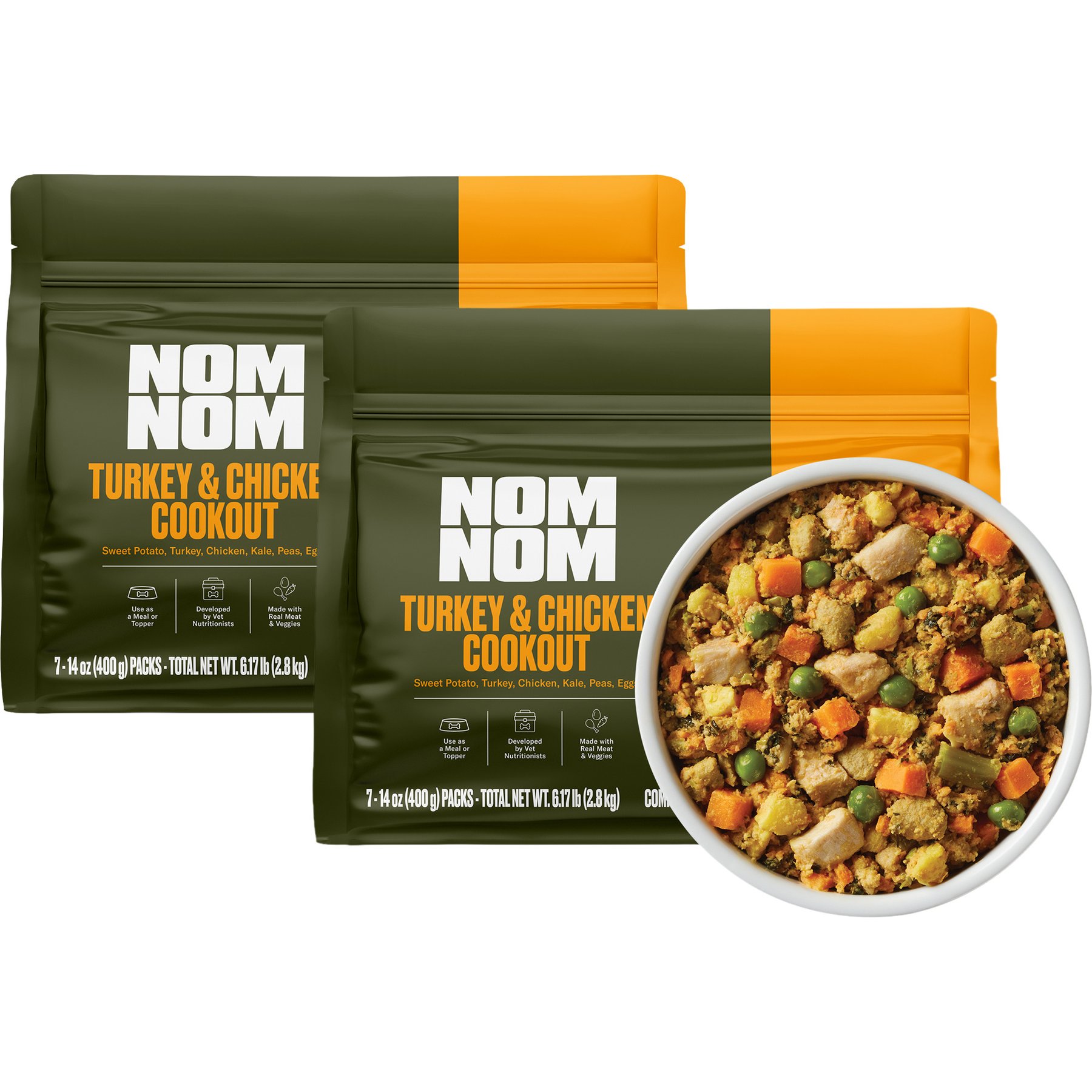Nom Nom Freshly-Made Frozen Turkey & Chicken Cookout Dog Food, 14-oz pouch, bundle of 14