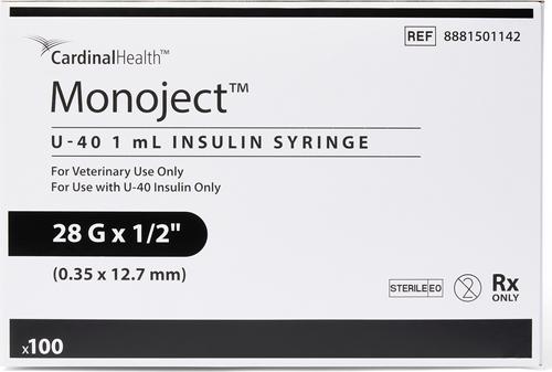 Show full view: Monoject Insulin Syringes U-40 0.5-in x 28G, 1-cc, 100 syringes slide 2 of 5