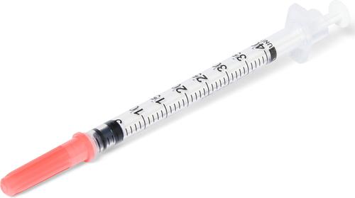 Show full view: Monoject Insulin Syringes U-40 0.5-in x 28G, 1-cc, 100 syringes slide 4 of 5