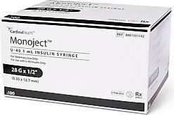 Monoject Insulin Syringes U-40 0.5-in x 28G, 1-cc, 100 syringes