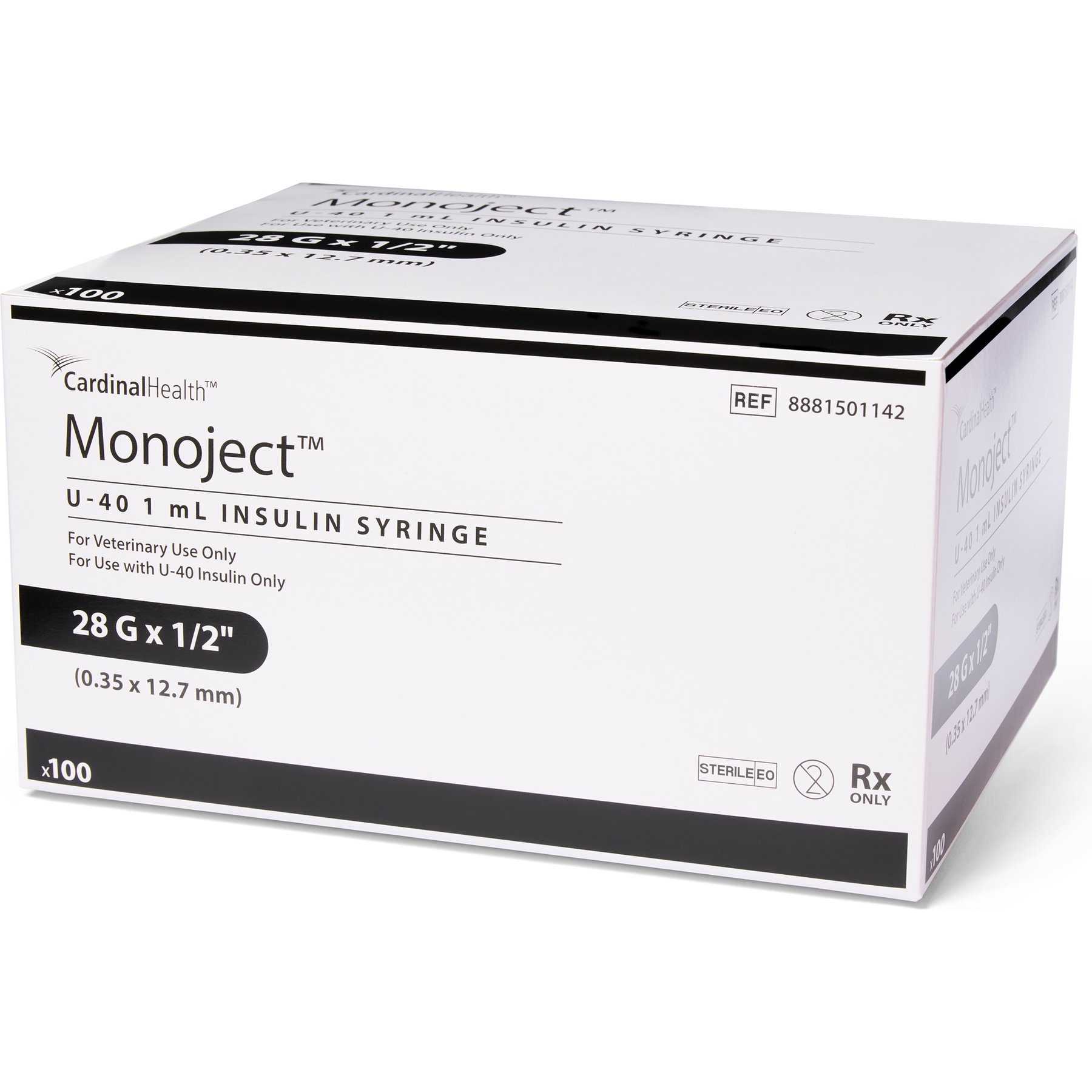 Monoject Insulin Syringes U-40 0.5-in x 28G, 1-cc, 100 syringes