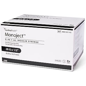 Monoject Insulin Syringes U-40 0.5-in x 28G, 1-cc, 100 syringes