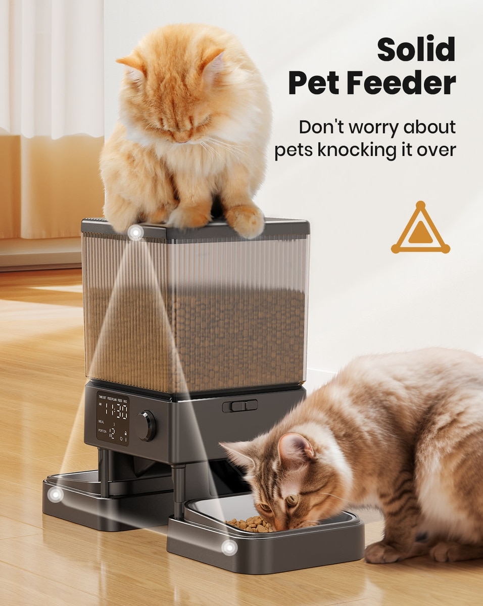 ONEISALL Stainless Steel Automatic Two Bowl Cat Feeder, Black, 20