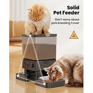 OneIsAll Stainless Steel Automatic Two Bowl Cat Feeder, Black, 20-cup