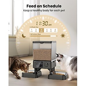 OneIsAll Stainless Steel Automatic Two Bowl Cat Feeder, Black, 20-cup
