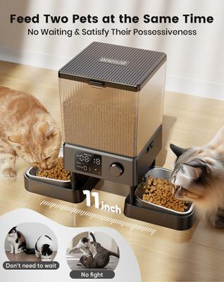 Show full view: OneIsAll Stainless Steel Automatic Two Bowl Cat Feeder, Black, 20-cup slide 2 of 12