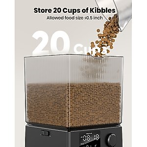 OneIsAll Stainless Steel Automatic Two Bowl Cat Feeder, Black, 20-cup