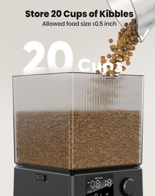 Show full view: OneIsAll Stainless Steel Automatic Two Bowl Cat Feeder, Black, 20-cup slide 7 of 12