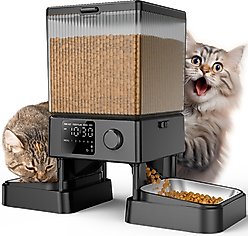 OneIsAll Stainless Steel Automatic Two Bowl Cat Feeder, Black, 20-cup