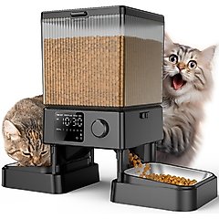 OneIsAll Stainless Steel Automatic Two Bowl Cat Feeder, Black, 20-cup