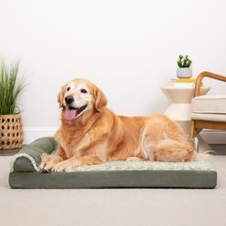 FurHaven Two-Tone Deluxe Chaise Orthopedic Dog Bed with Removable Cover, Dark Sage, Large
