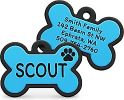 GoTags Personalized Silicone Bone Dog ID Tag, Large, Blue