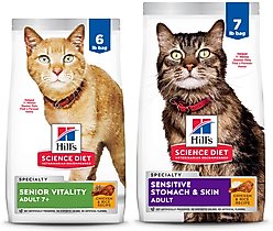 Hill's Science Diet 7+ Senior Vitality Chicken Recipe + Sensitive Stomach & Skin Chicken & Rice Recipe Dry Cat Food