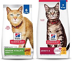 Hill's Science Diet 7+ Senior Vitality Chicken Recipe, 6-lb bag + Chicken Recipe Dry Cat Food, 7-lb bag