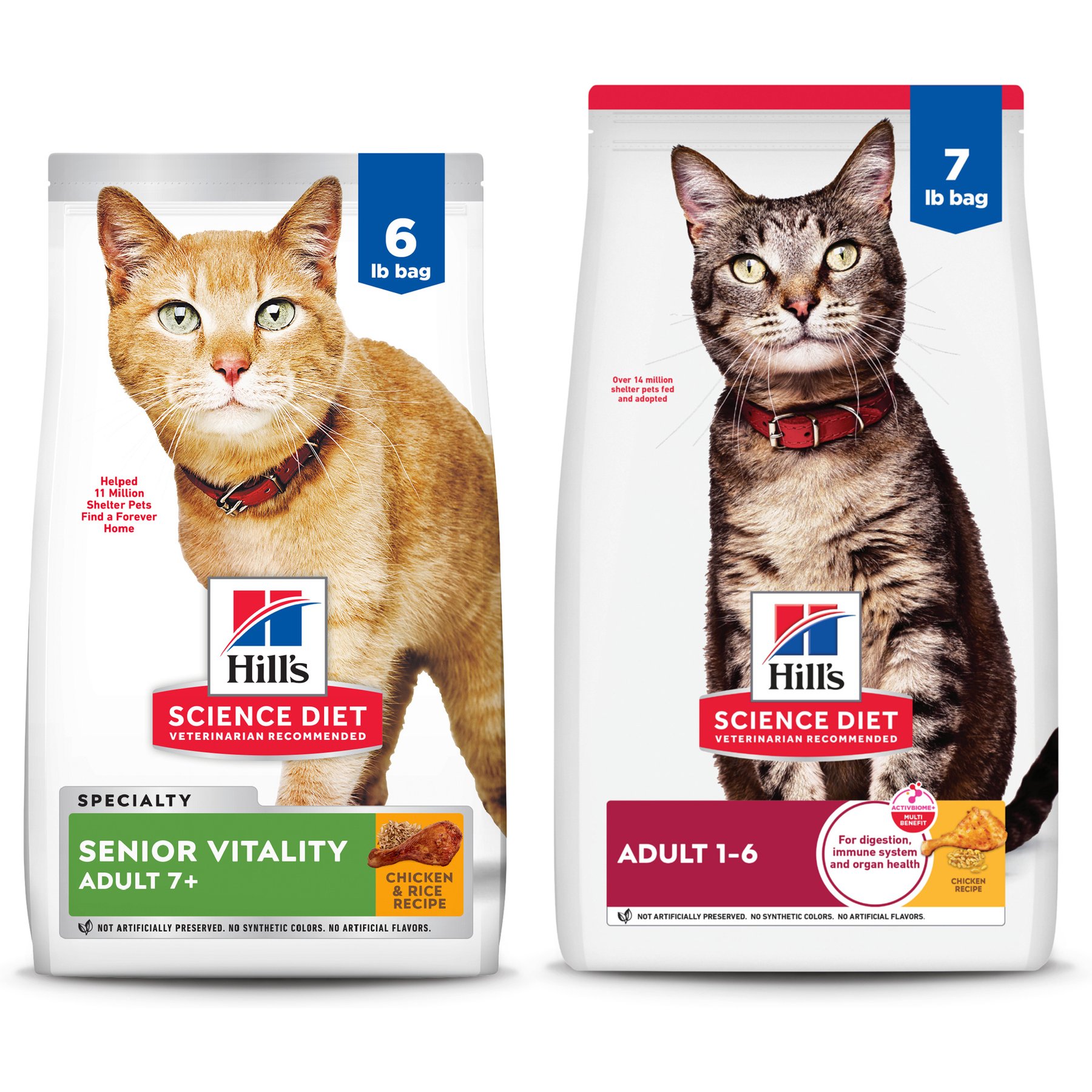 Hill's Science Diet 7+ Senior Vitality Chicken Recipe, 6-lb bag + Chicken Recipe Dry Cat Food, 7-lb bag