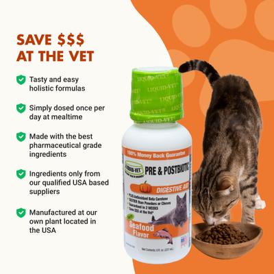Show full view: Liquid-Vet Feline Pre & PostBiotic Support Seafood Flavor Cat Digestive Aid, 8-fl oz bottle slide 6 of 9