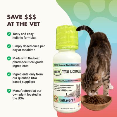 Show full view: Liquid-Vet Feline Total & Complete Unflavored Liquid Multi-Supplement for Cats, 8-fl oz bottle slide 6 of 10