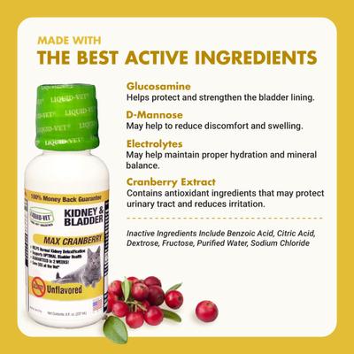 Show full view: Liquid-Vet Kidney & Bladder Support Allergy-Friendly Unflavored Cat Supplement, 8-fl oz bottle slide 5 of 12