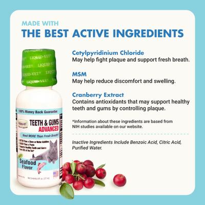 Show full view: Liquid-Vet Teeth & Gums Support Seafood Flavor Cat Supplement, 8-fl oz bottle slide 5 of 12