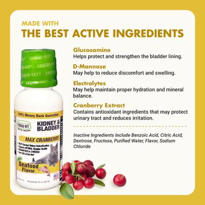Show full view: Liquid-Vet Kidney & Bladder Support Seafood Flavor Cat Supplement, 8-fl oz bottle slide 5 of 13