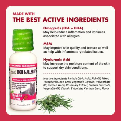 Show full view: Liquid-Vet Itch & Allergy Support Chicken Flavor Cat Supplement, 8-fl oz bottle slide 5 of 10