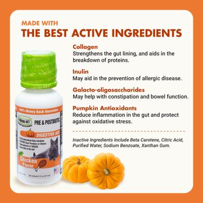 Show full view: Liquid-Vet Feline Pre & PostBiotic Support Chicken Flavor Cat Digestive Aid, 8-fl oz bottle slide 5 of 9