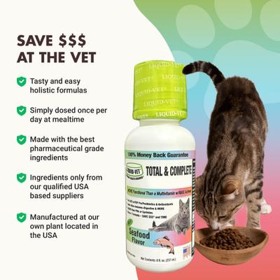 Show full view: Liquid-Vet Feline Total & Complete Seafood Flavored Liquid Multi-Supplement for Cats, 8-fl oz bottle slide 6 of 9