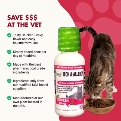 Show full view: Liquid-Vet Itch & Allergy Support Chicken Flavor Cat Supplement, 8-fl oz bottle slide 6 of 10
