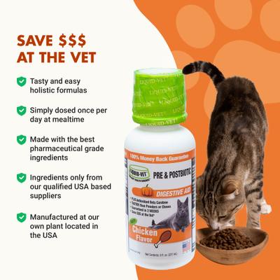 Show full view: Liquid-Vet Feline Pre & PostBiotic Support Chicken Flavor Cat Digestive Aid, 8-fl oz bottle slide 6 of 9