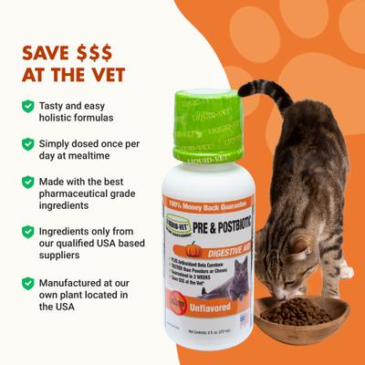 Show full view: Liquid-Vet Feline Pre & PostBiotic Support Unflavored Cat Digestive Aid, 8-fl oz bottle slide 6 of 10