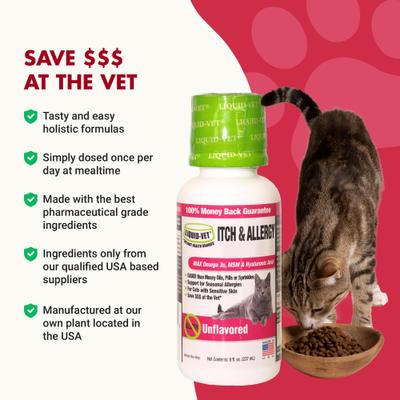 Show full view: Liquid-Vet Itch & Allergy Support Allergy-Friendly Unflavored Cat Supplement, 8-fl oz bottle slide 6 of 10