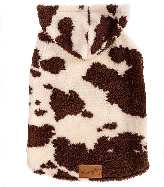 Show full view: Wrangler Cow Print Fleece Dog Hoodie, Brown White, Large slide 2 of 7