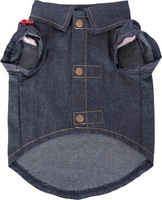 Show full view: Wrangler Pattern Yoke Denim Dog Shirt, Dark Blue, Small slide 3 of 10