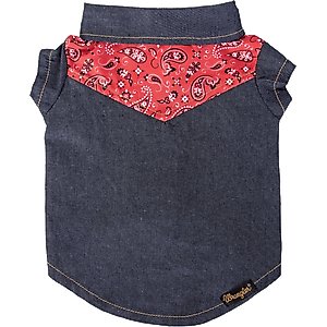 Wrangler Pattern Yoke Denim Dog Shirt, Dark Blue, X-Large