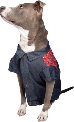 Show full view: Wrangler Pattern Yoke Denim Dog Shirt, Dark Blue, Small slide 4 of 10