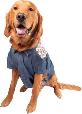 Show full view: Wrangler Pattern Yoke Denim Dog Shirt, Medium Blue, X-Small slide 5 of 9