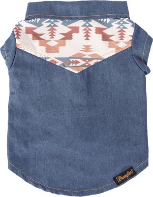 Show full view: Wrangler Pattern Yoke Denim Dog Shirt, Medium Blue, X-Small slide 2 of 9