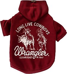 Wrangler Long Live Cowboys Dog Hoodie, Dark Red, Medium