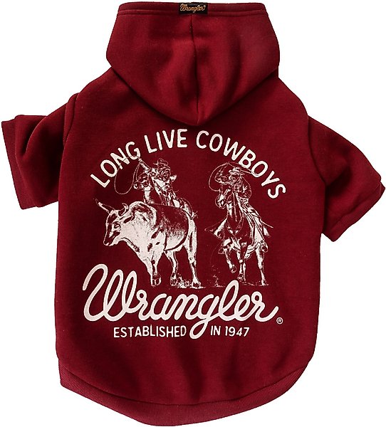 Show full view: Wrangler Long Live Cowboys Dog Hoodie, Dark Red, Large slide 1 of 6