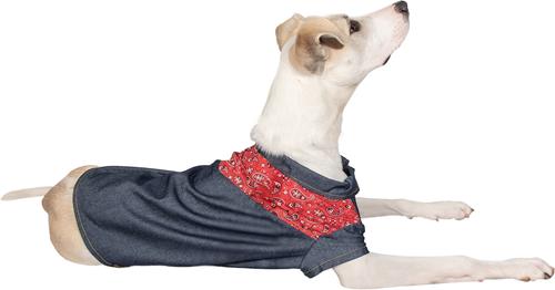 Show full view: Wrangler Pattern Yoke Denim Dog Shirt, Dark Blue, Small slide 7 of 10