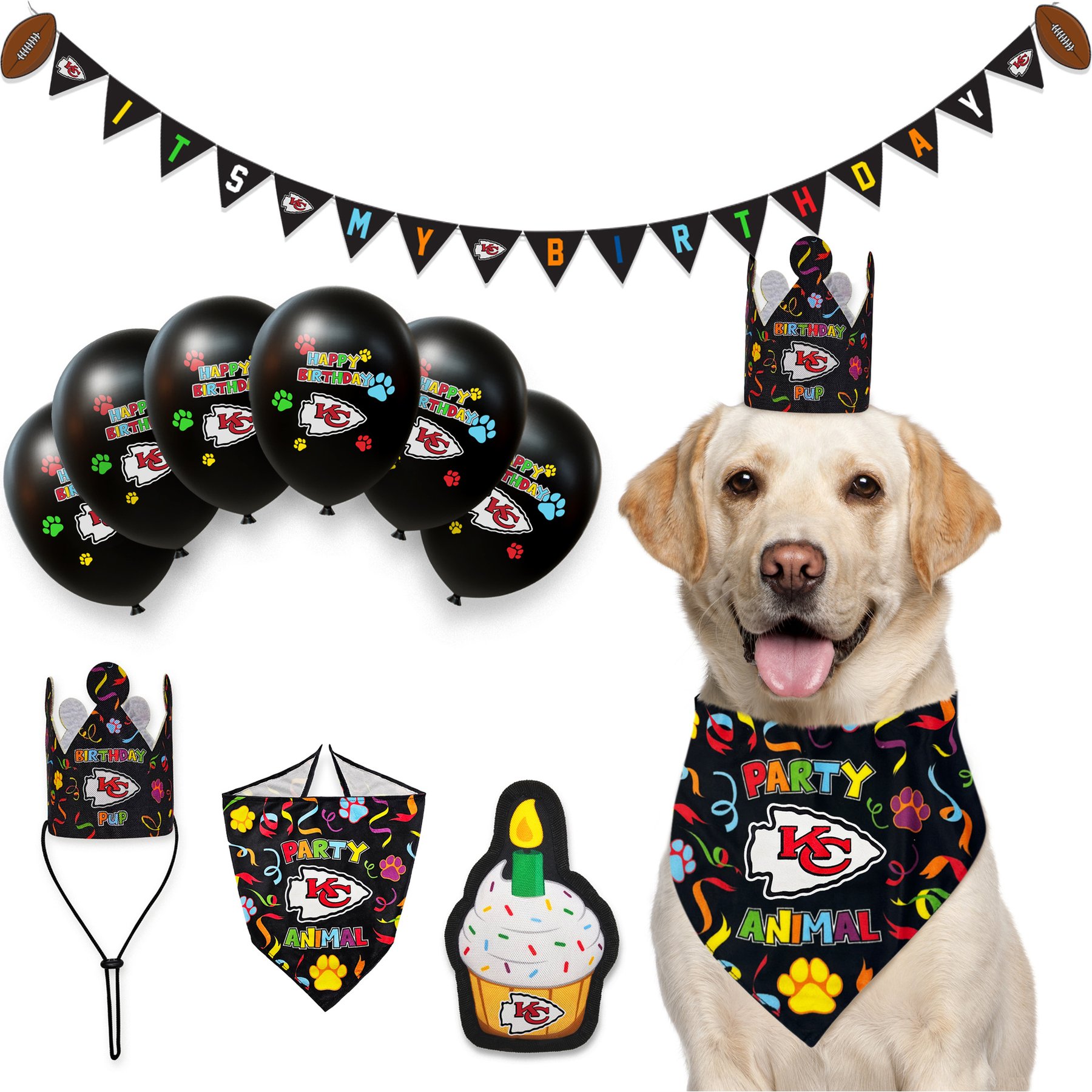 Pets First NFL Dog Toy Birthday Set Variety Pack, Kansas City Chiefs, 10 piece