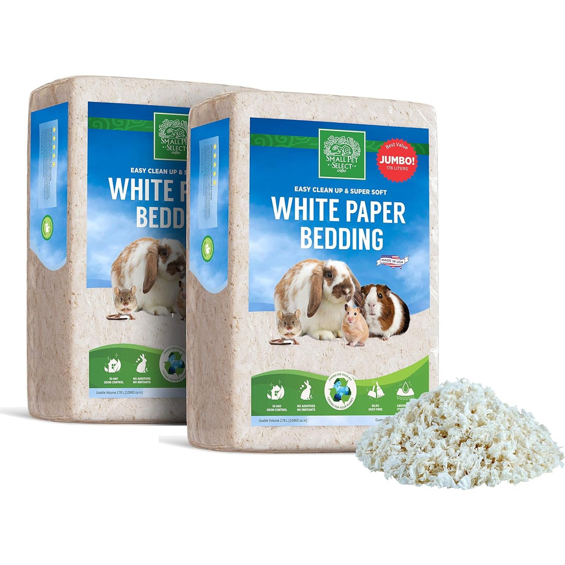 Small Pet Select Premium Unbleached White Paper Small Animal Bedding, 178-L bag, case of 2