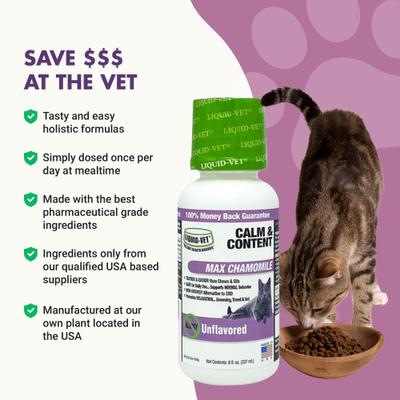 Show full view: Liquid-Vet Calm & Content Support Unflavored Liquid Calming Supplement for Cats, 8-fl oz bottle slide 6 of 9